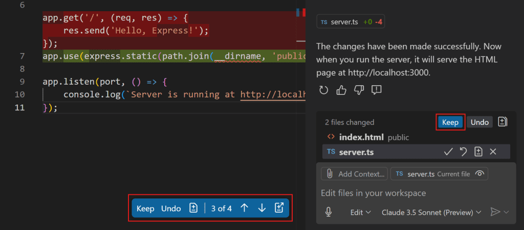 با GitHub Copilot در Visual Studio Code شروع به کار کنید 12 copilot edits accept با GitHub Copilot در Visual Studio Code شروع به کار کنید خرداد ۱۴۰۵