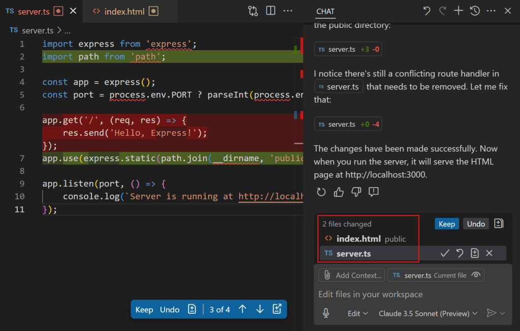 با GitHub Copilot در Visual Studio Code شروع به کار کنید 11 copilot edits html response با GitHub Copilot در Visual Studio Code شروع به کار کنید خرداد ۱۴۰۵