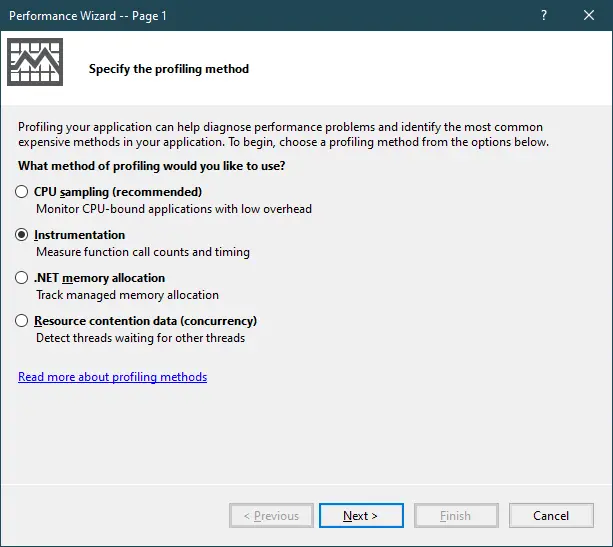 چگونه با استفاده از Visual Studio Profiler، عملکرد برنامه خود را بهینهسازی کنیم؟ 2 specify profiling method 7b0c7ed4 b4af 4f40 چگونه با استفاده از Visual Studio Profiler، عملکرد برنامه خود را بهینهسازی کنیم؟ اردیبهشت ۱۴۰۵