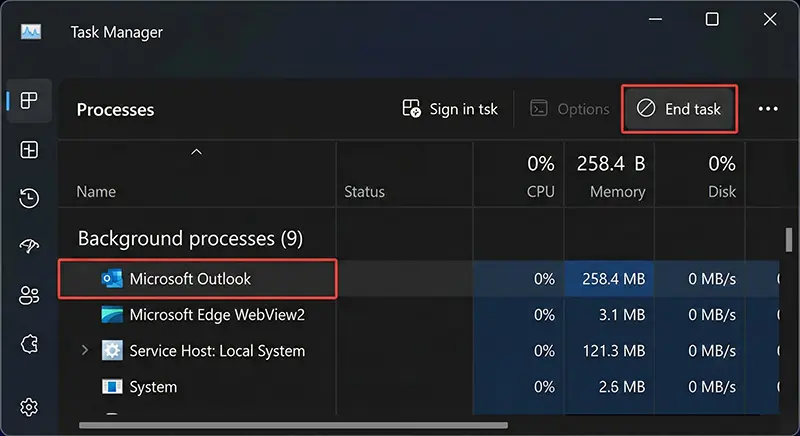 task manager outlook zombie process هشدار Windows 11: آپدیت KB5074109 باعث مشکل در Outlook و هنگ سیستم می‌شود شهریور ۱۴۰۵